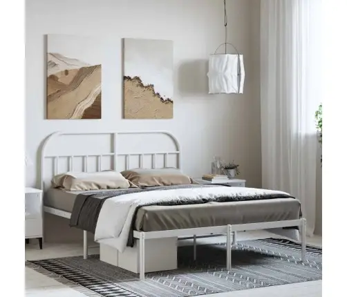 Gultas Rāmis Ar Galvgali, Balts Metāls, 135X190 Cm Vidaxl