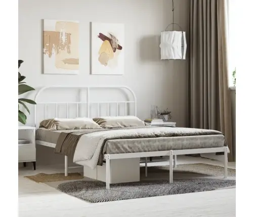 Metalinis Lovos Rėmas Su Galvūgaliu, Baltos Spalvos, 140X190Cm