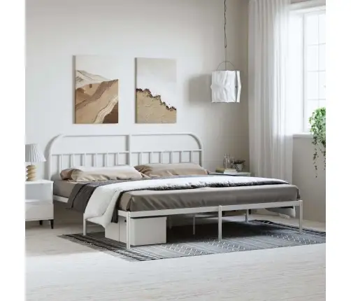 Metalinis Lovos Rėmas Su Galvūgaliu, Baltos Spalvos, 193X203Cm