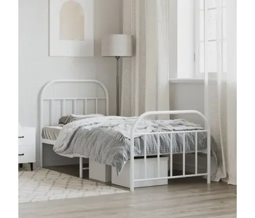 Gultas Rāmis Ar Galvgali Un Kājgali, Balts Metāls, 90X190 Cm Vidaxl