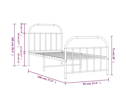 Gultas Rāmis Ar Galvgali Un Kājgali, Balts Metāls, 90X190 Cm Vidaxl