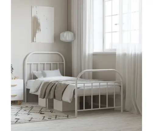 Gultas Rāmis Ar Galvgali Un Kājgali, Balts Metāls, 90X190 Cm Vidaxl