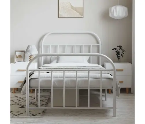 Gultas Rāmis Ar Galvgali Un Kājgali, Balts Metāls, 100X190 Cm Vidaxl