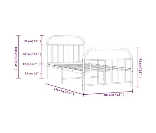 Gultas Rāmis Ar Galvgali Un Kājgali, Balts Metāls, 100X190 Cm Vidaxl