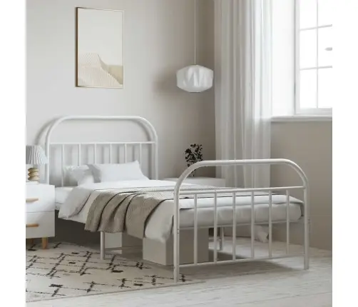 Gultas Rāmis Ar Galvgali Un Kājgali, Balts Metāls, 100X190 Cm Vidaxl