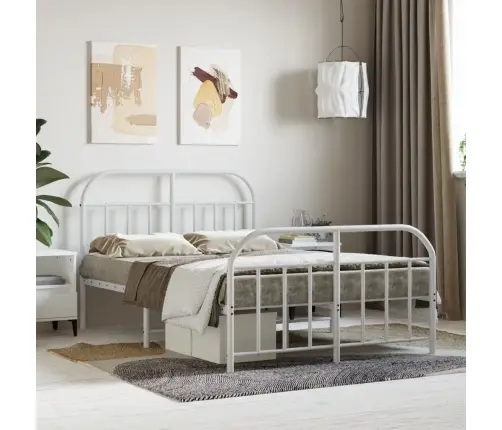 Metallist Voodiraam Peatsi Ja Jalutsiga, Valge, 120 X 190 Cm