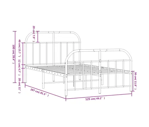 Metallist Voodiraam Peatsi Ja Jalutsiga, Valge, 120 X 200 Cm