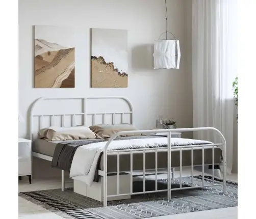 Gultas Rāmis Ar Galvgali Un Kājgali, Balts Metāls, 135X290 Cm Vidaxl