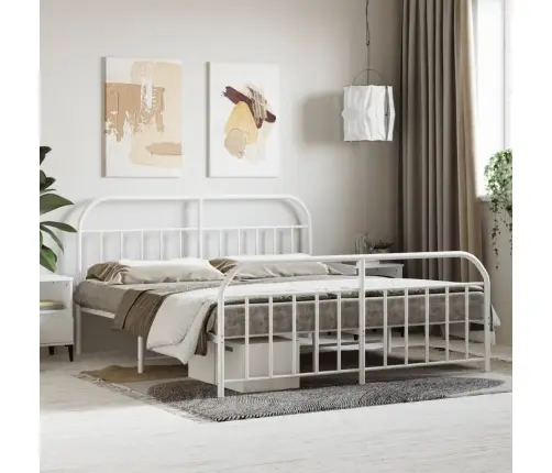 Gultas Rāmis Ar Galvgali Un Kājgali, Balts Metāls, 180X200 Cm Vidaxl