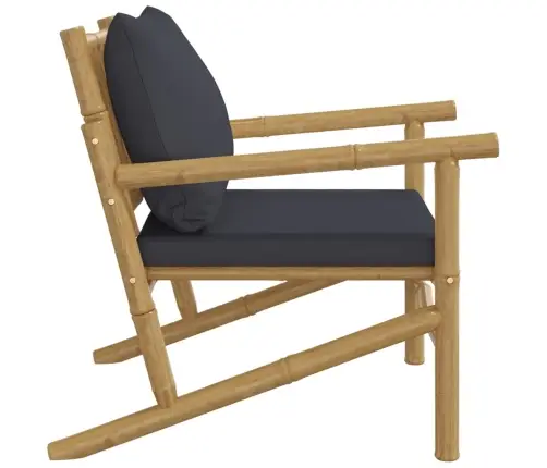 Sodo Kėdės Su Tamsiai Pilkomis Pagalvėlėmis, 2Vnt., Bambukas