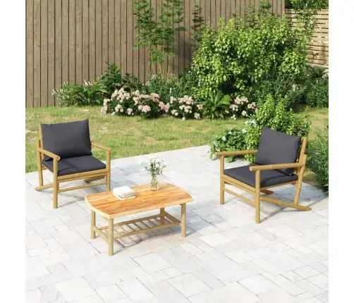 Sodo Kėdės Su Tamsiai Pilkomis Pagalvėlėmis, 2Vnt., Bambukas