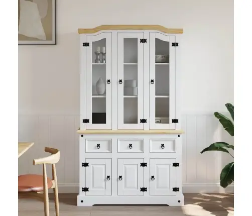 Kumode Corona, Balta, 112X43X196 Cm, Meksikas Priedes Masīvkoks Vidaxl