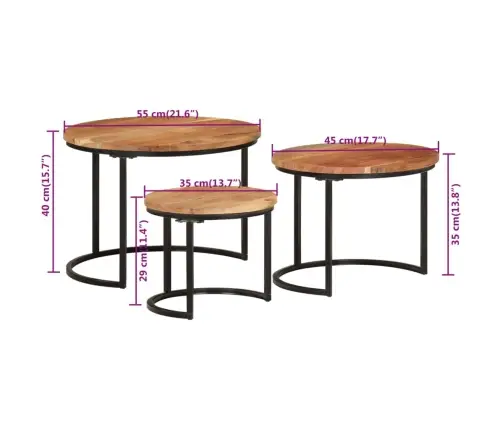 Galdiņi, 3 Gab., Sabīdāmi, Akācijas Masīvkoks Vidaxl