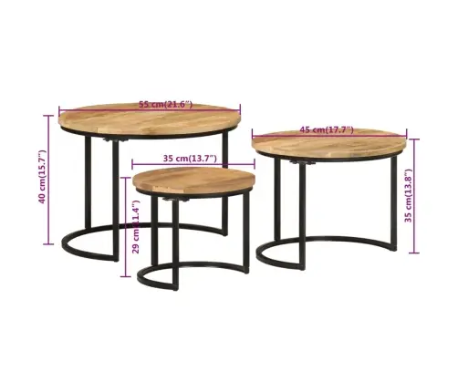 Galdiņi, 3 Gab., Sabīdāmi, Mango Masīvkoks Vidaxl