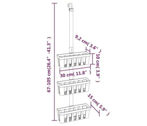 Riputatav Duširiiul, 30 X15 X (67-105) cm Alumiinium