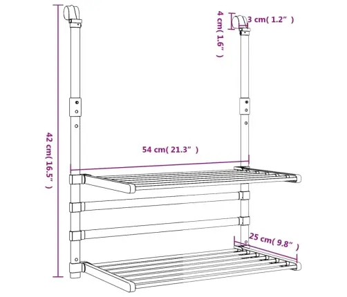 Pesukuivatusrest Rõdule, 54 X 25 X 42 cm Alumiinium