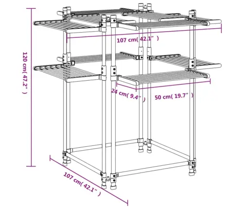 Pesukuivatusrest, 107 X 107 X 120 cm Alumiinium