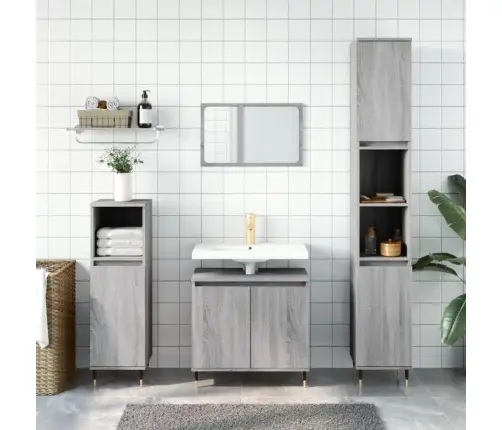 3-Daļīgs Vannasistabas Skapīšu Komplekts, Pelēka Ozolkoka Krāsa Vidaxl