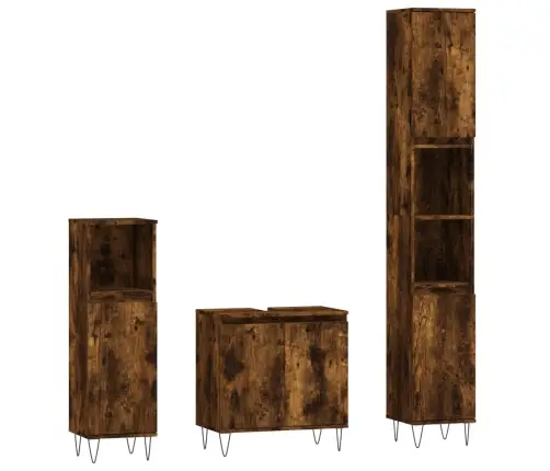 3-Osaline Vannitoakappide Komplekt, Suitsutatud Tamm, Tehispuit