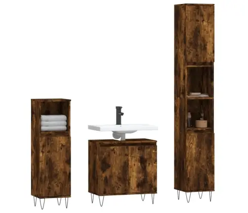 3-Osaline Vannitoakappide Komplekt, Suitsutatud Tamm, Tehispuit