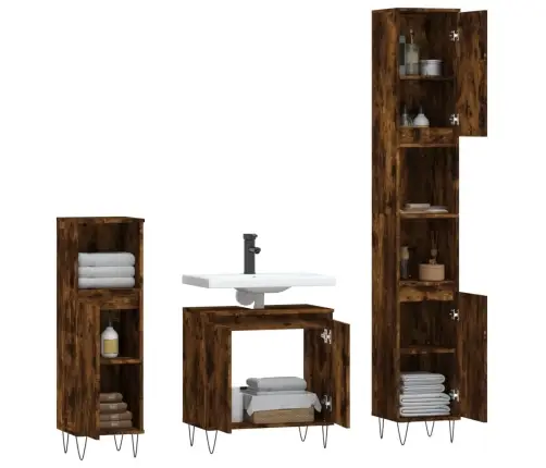 3-Osaline Vannitoakappide Komplekt, Suitsutatud Tamm, Tehispuit