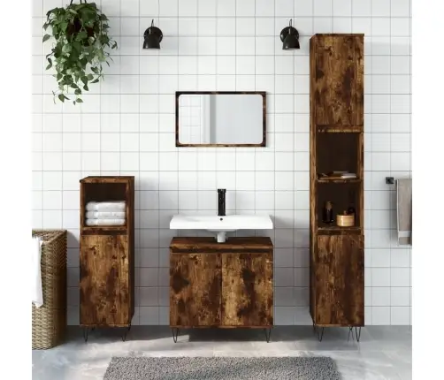 3-Osaline Vannitoakappide Komplekt, Suitsutatud Tamm, Tehispuit