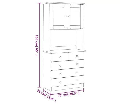 Komoda Alta, Balta, 77X35X165cm Pušies Masyvas