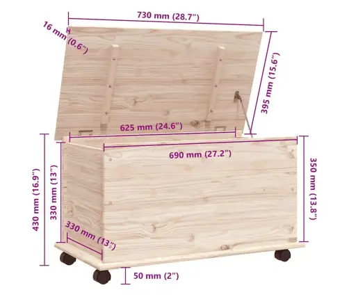 Lāde Ar Riteņiem Alta, 73X39,5X43 Cm, Masīvkoka Priede Vidaxl