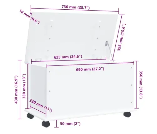 Lāde Ar Riteņiem Alta, Balta, 73X39,5X43 Cm, Priedes Masīvkoks Vidaxl