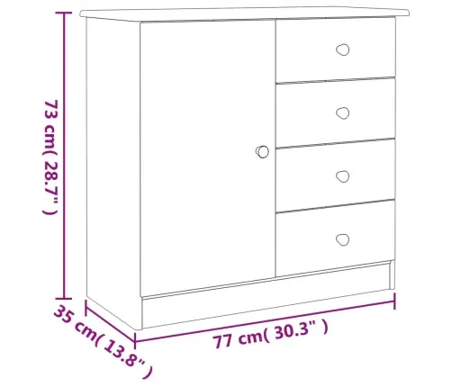 Kumode Alta, Balta, 77X35X73 Cm, Priedes Masīvkoks Vidaxl