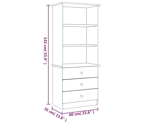 Grāmatu Plaukts Ar Atvilktnēm Alta, 60X35X142 Cm, Priedes Koks Vidaxl