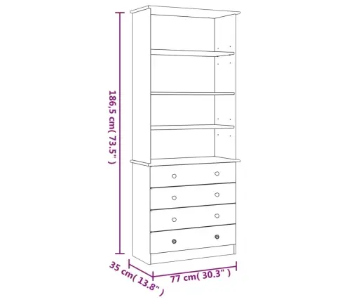 Grāmatu Plaukts Ar Atvilktnēm Alta, 77X35X186,5 Cm, Priede Vidaxl