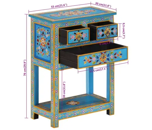 Puhvetkapp, Türkiissinine, 55 X 30 X 76 cm Mangopuit