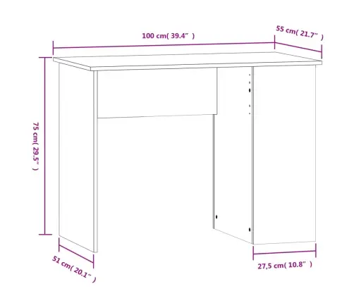 Rakstāmgalds, Pelēka Ozolkoka, 100X55X75 Cm, Inženierijas Koks Vidaxl