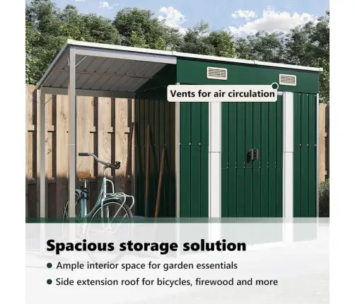 Dārza Šķūnis Ar Pagarinātu Jumtu, 277X107X181 Cm, Tērauds Vidaxl