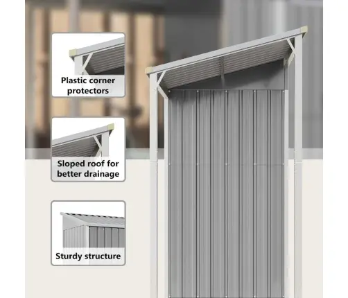 Sodo Sandėliukas Su Prailgintu Stogu, Šviesiai Pilkas, 277X107X181cm Plienas