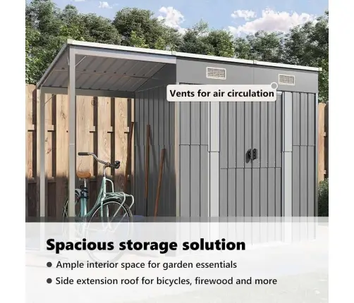 Sodo Sandėliukas Su Prailgintu Stogu, Šviesiai Pilkas, 277X107X181cm Plienas