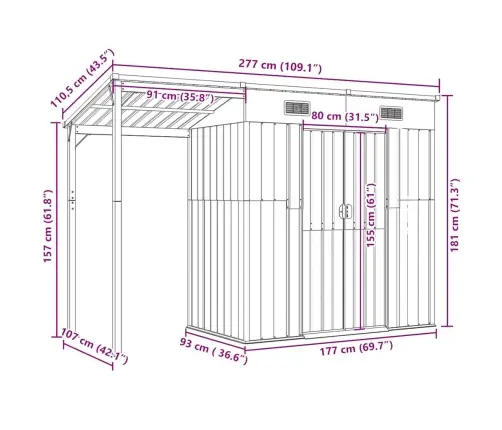 Aiakuur Pikendatud Katusega, Antratsiit, 277X107X181, Teras