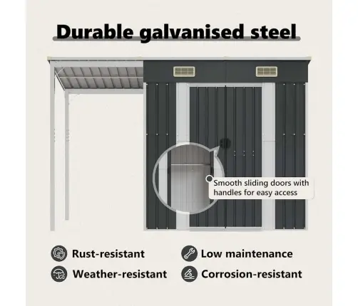 Aiakuur Pikendatud Katusega, Antratsiit, 277X107X181, Teras