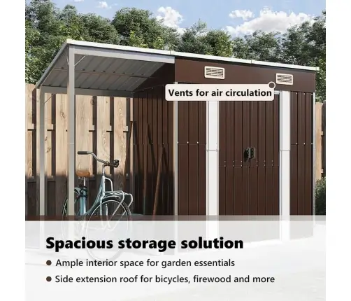 Dārza Šķūnis Ar Pagarinātu Jumtu, 277X107X181 Cm, Tērauds Vidaxl