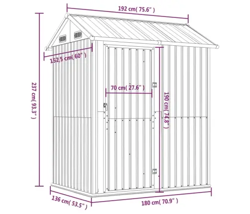 Sodo Sandėliukas, Antracito Spalvos, 192X152,5X237 cm Cinkuotas Plienas