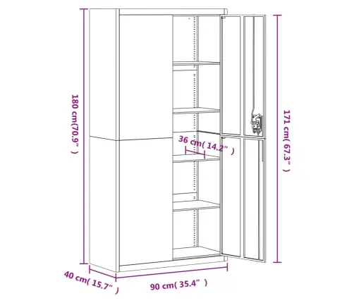 Dokumentu Skapis, Gaiši Pelēks, 90X40X180 Cm, Tērauds Vidaxl