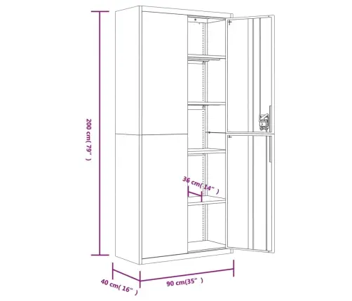 Dokumentu Skapis, Balts, 90X40X200 Cm, Tērauds Vidaxl