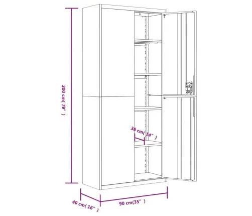 Dokumentu Skapis, Pelēks, 90X40X200 Cm, Tērauds Vidaxl