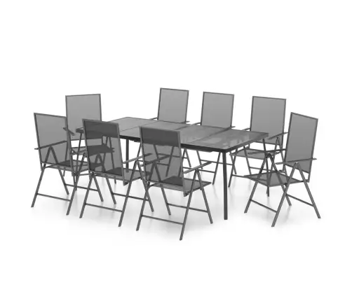 Sodo Valgomojo Baldų Komplektas, 9 Dalių, Antracito, Plienas