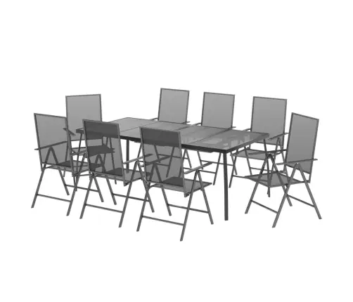 Sodo Valgomojo Baldų Komplektas, 9 Dalių, Antracito, Plienas