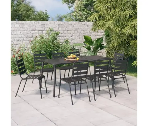 9-Daļīgs Dārza Mēbeļu Komplekts, Antracītpelēks, Tērauds Vidaxl