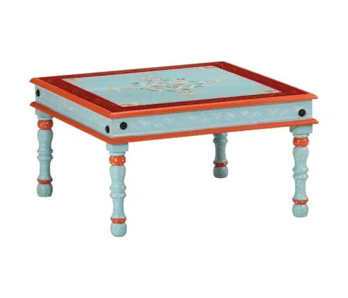 Kafijas Galdiņš, Zils, Apgleznots, Mango Masīvkoks Vidaxl