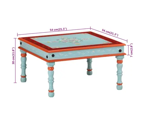 Kafijas Galdiņš, Zils, Apgleznots, Mango Masīvkoks Vidaxl