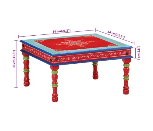 Kafijas Galdiņš, Sarkans, Apgleznots, Mango Masīvkoks Vidaxl